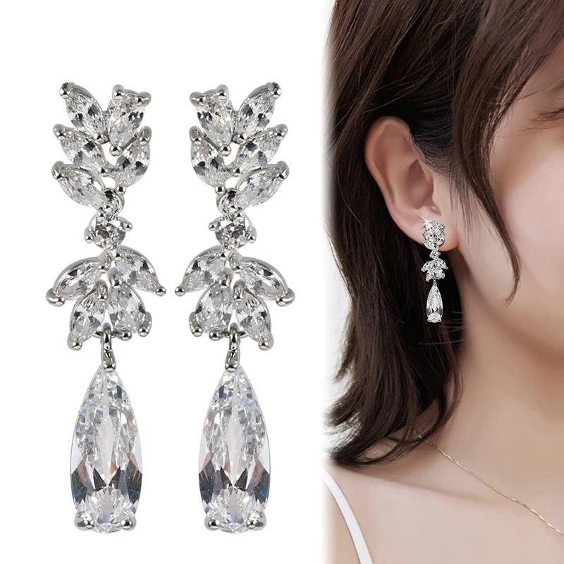 New Design Long Temperament Water Drop Zircon Clip on Earrings Without Piercing Earrings Clips for Women Wedding Party Jewelry