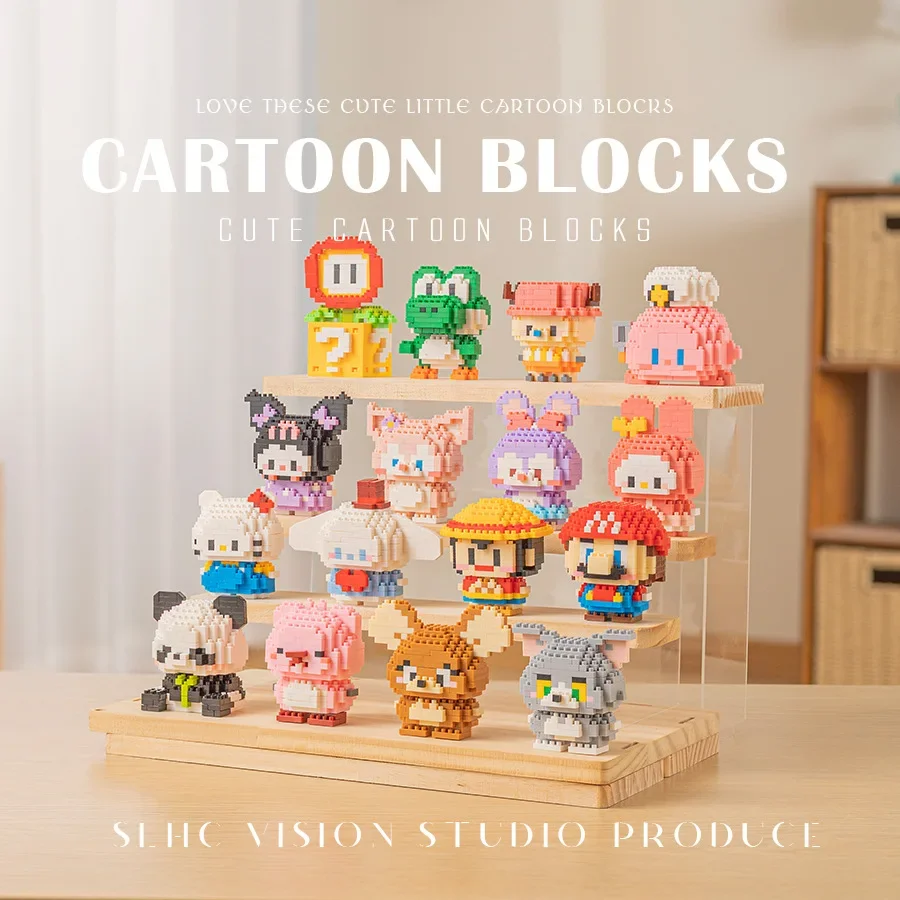 Cute Sanrio Micro Building Blocks Kirby Kuromi Anime Luffy Chopper Marioed Assembled Model Mini Brick Figure Toys For Kids Gifts