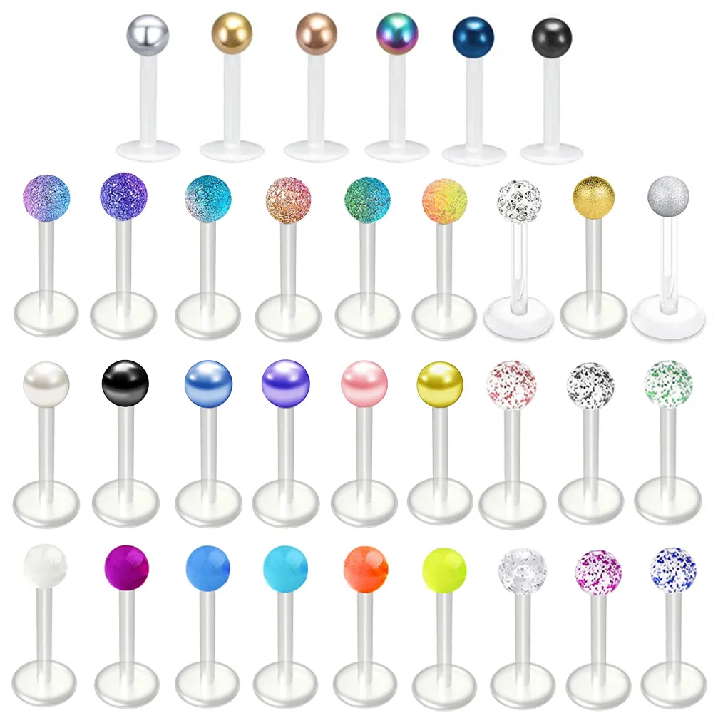 WKOUD 1 Piece 16G Anti Allergy Acrylic Labret Lip Piercing Multicolor CZ Crystal Cartilage Tragus Helix Conch Jewelry 6/8/10mm