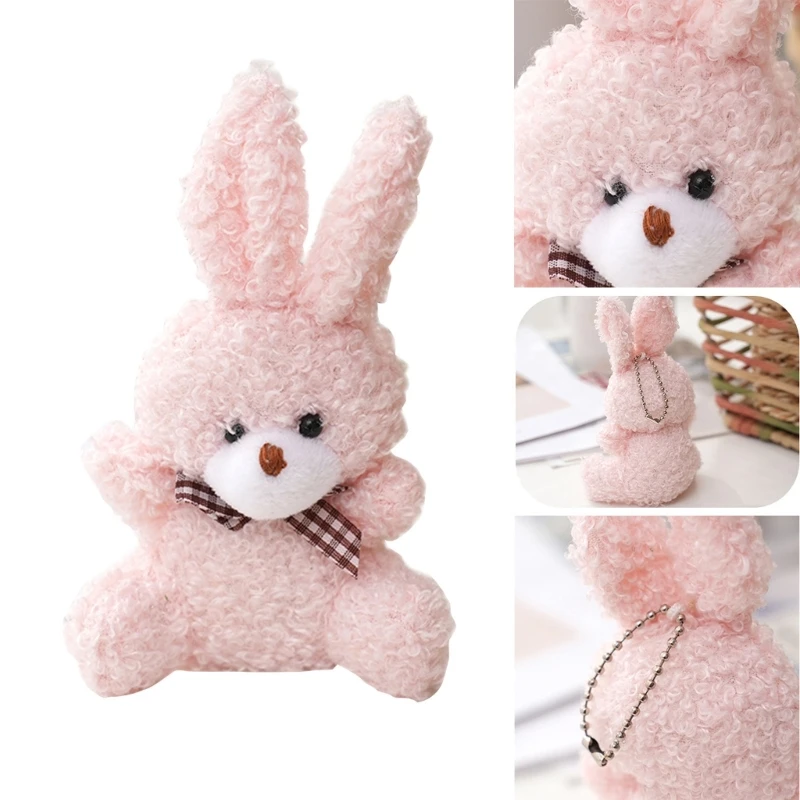 5pcs Mini coniglio portachiavi morbido carino peluche coniglietto giunto Mini orso giocattolo per decorazioni per bambole scuola studente zaino ciondolo farcito