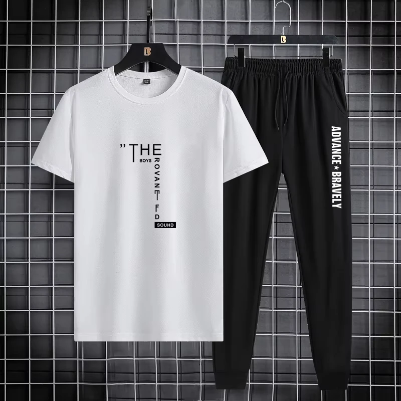 

2026ashionable pure cotton printed men's sports suit, summer casual T-shiFrt, two-piece set, lightweight and breathable.