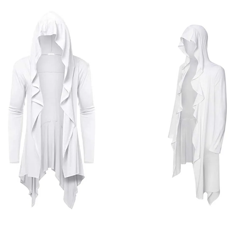 Halloween Unisex Retro Jacket Jumpsuit Hooded Long Cardigan Shawl Pleated Medieval Coswear White Roleplay Performance Suit