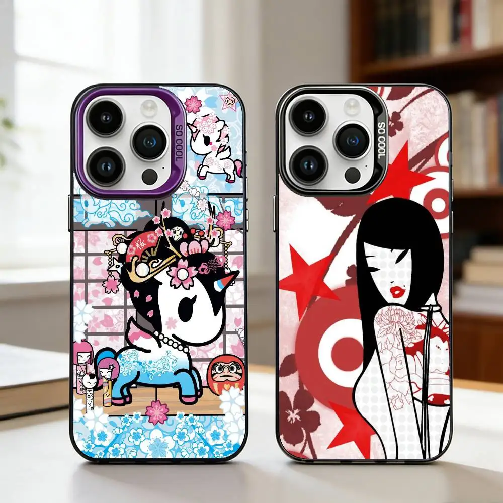T-Tokidoki A-Art B-Bright Cartoon Phone Case For iPhone17 16 15 14 13 12 Pro Max Grey Black Matte Laser Metallic Aurora Funda