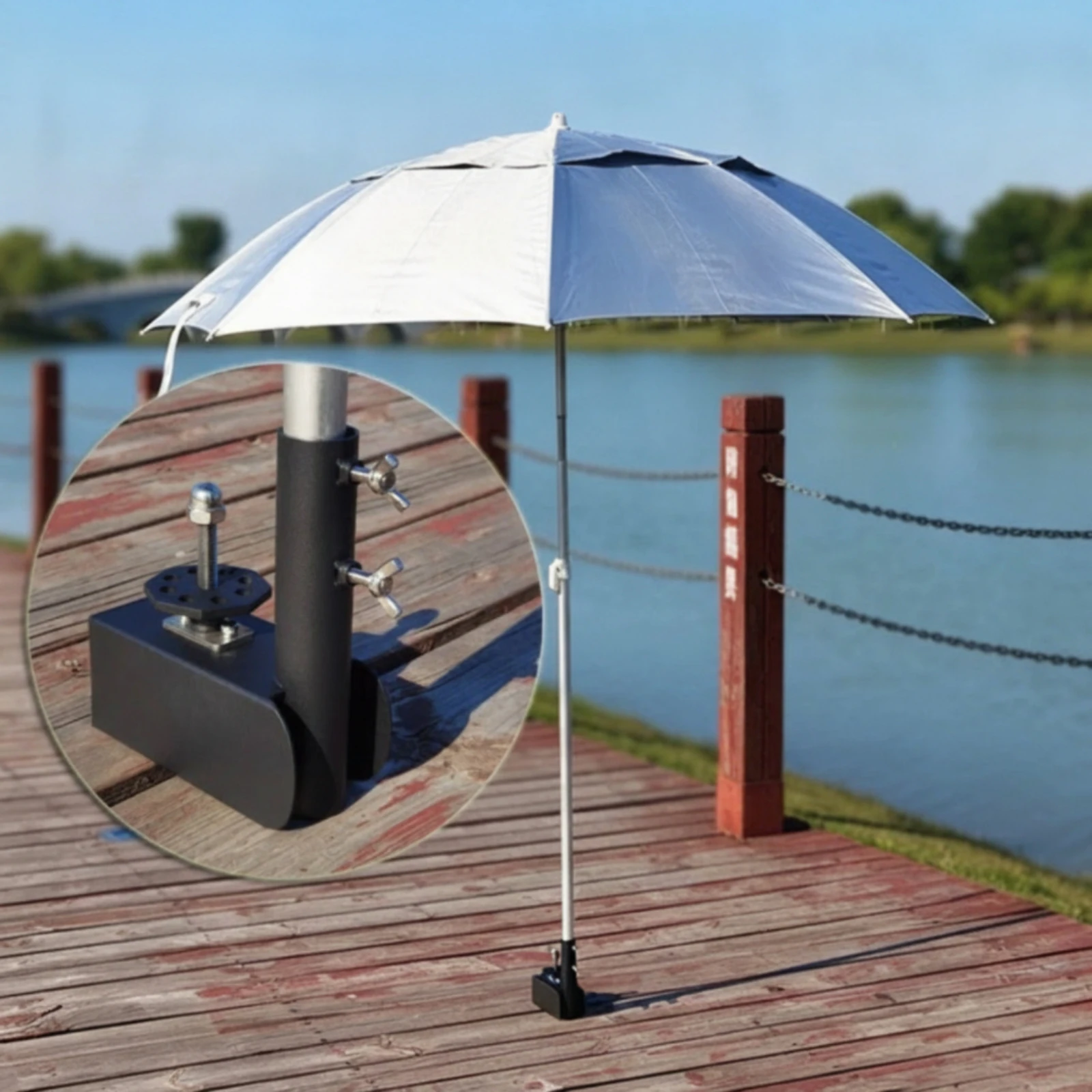 Umbrella Clamp with Spring Stainless Steel Umbrella Holder with Clamp Hardware Secure Long-Lasting for Anglers, Fishing Platform