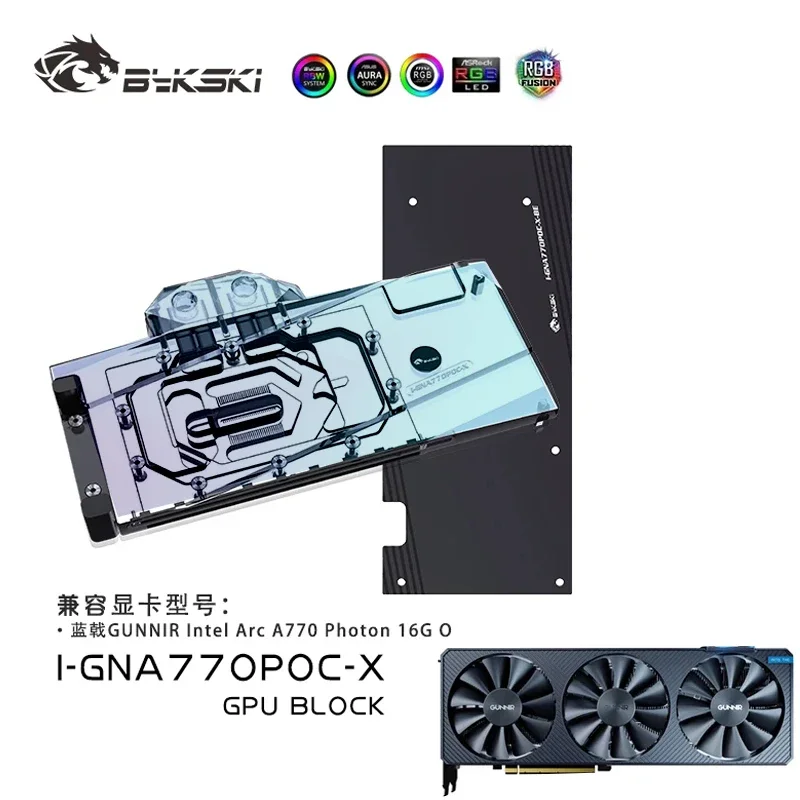 

Bykski GPU Water Block Use for GUNNIR Intel Arc A770 Photon 16G OC Graphics Card PC Cooled/Full Cover/Radiator I-GNA770POC-X