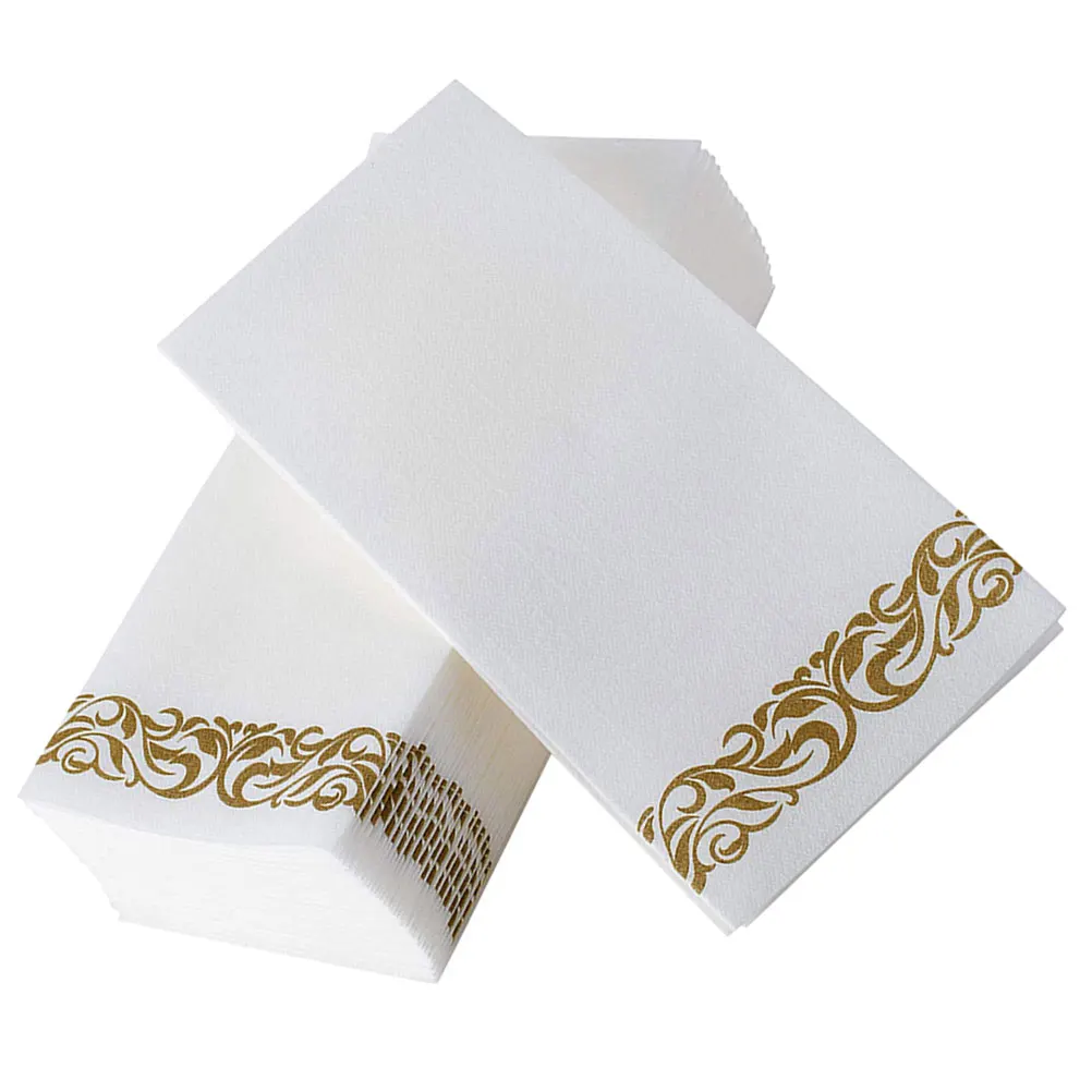50Pcs Golden Floral Printed Paper Napkins Disposable Wedding Party Decorative Tableware