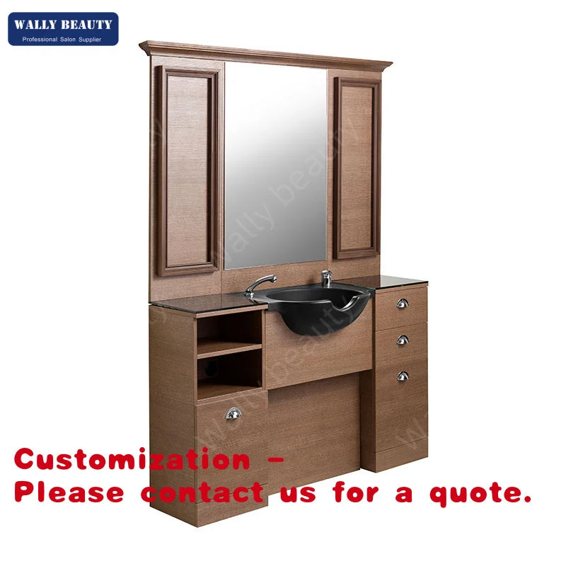 

Customize.Hair Salon Furniture Barber Mirrors Multifunctional Storage Cabinet Barber Station with Shampoo Bowl