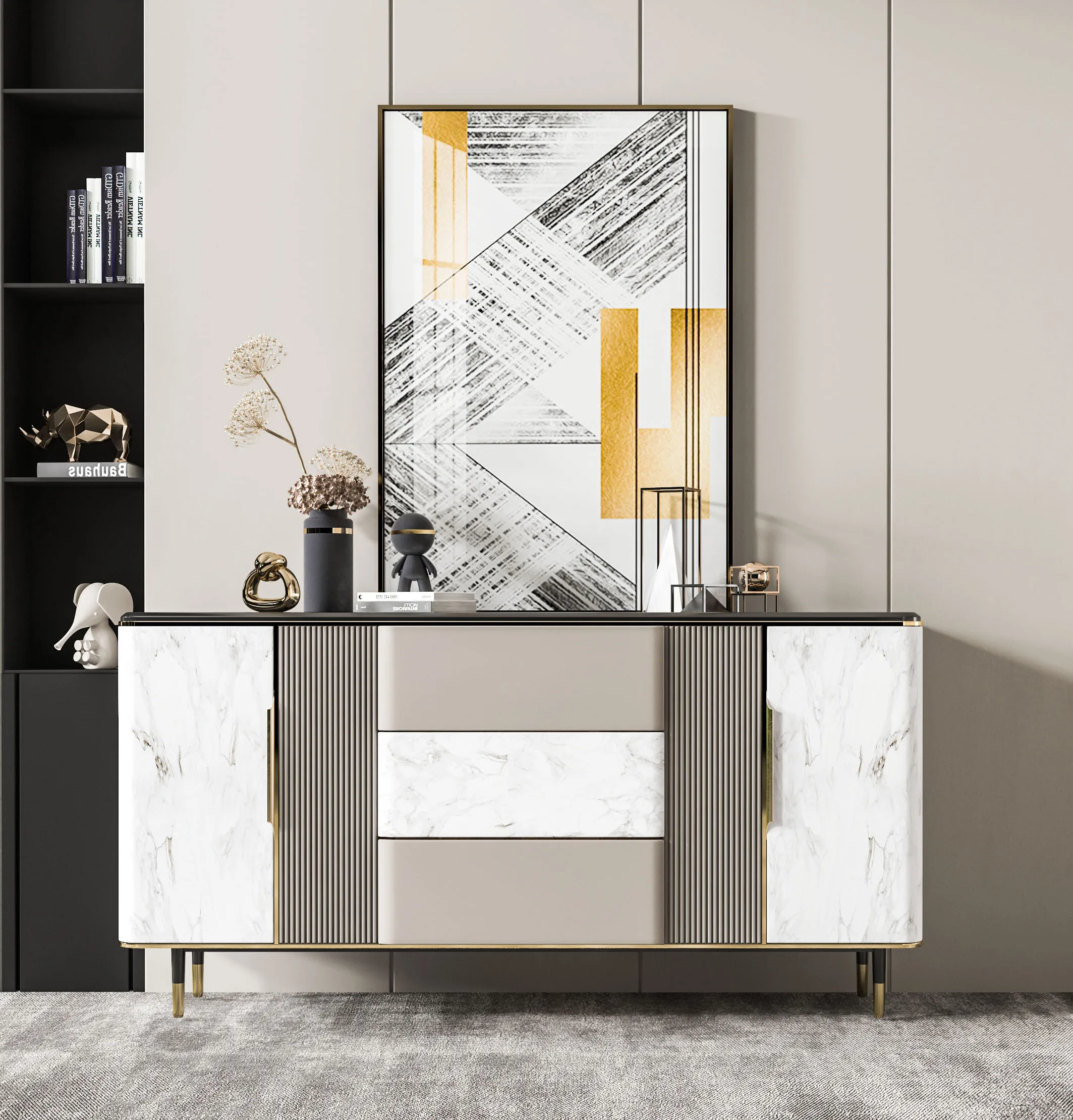 Solid Wood Bamboo Sideboard Wooden and Bamboo Home Furniture with Extendable Feature