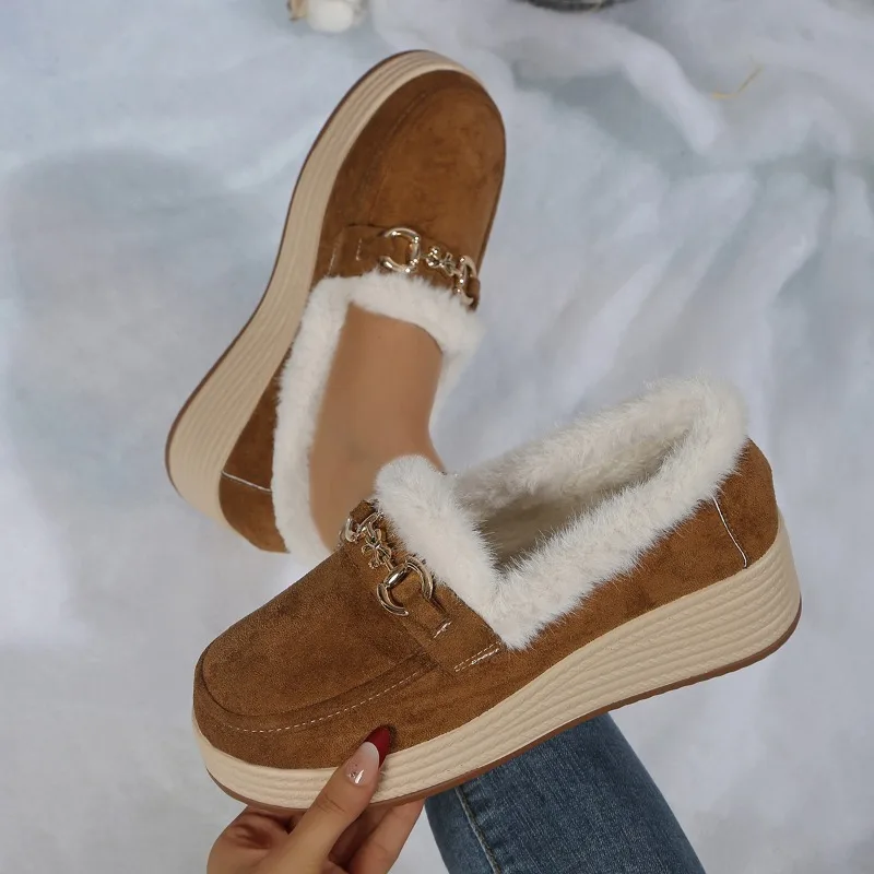 

2025 New Casual Furry Shoes Women Winter Low Cut Short Thickened Warm Cotton Shoes Slip-On Fashion Style Shoes Женская Обувь