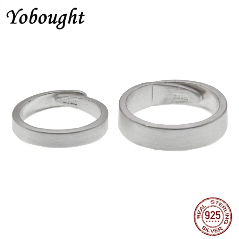 

S999 Pure Silver mMinimalist Personalized Matte Couple Ring Valentine's Day Commemorative Gift
