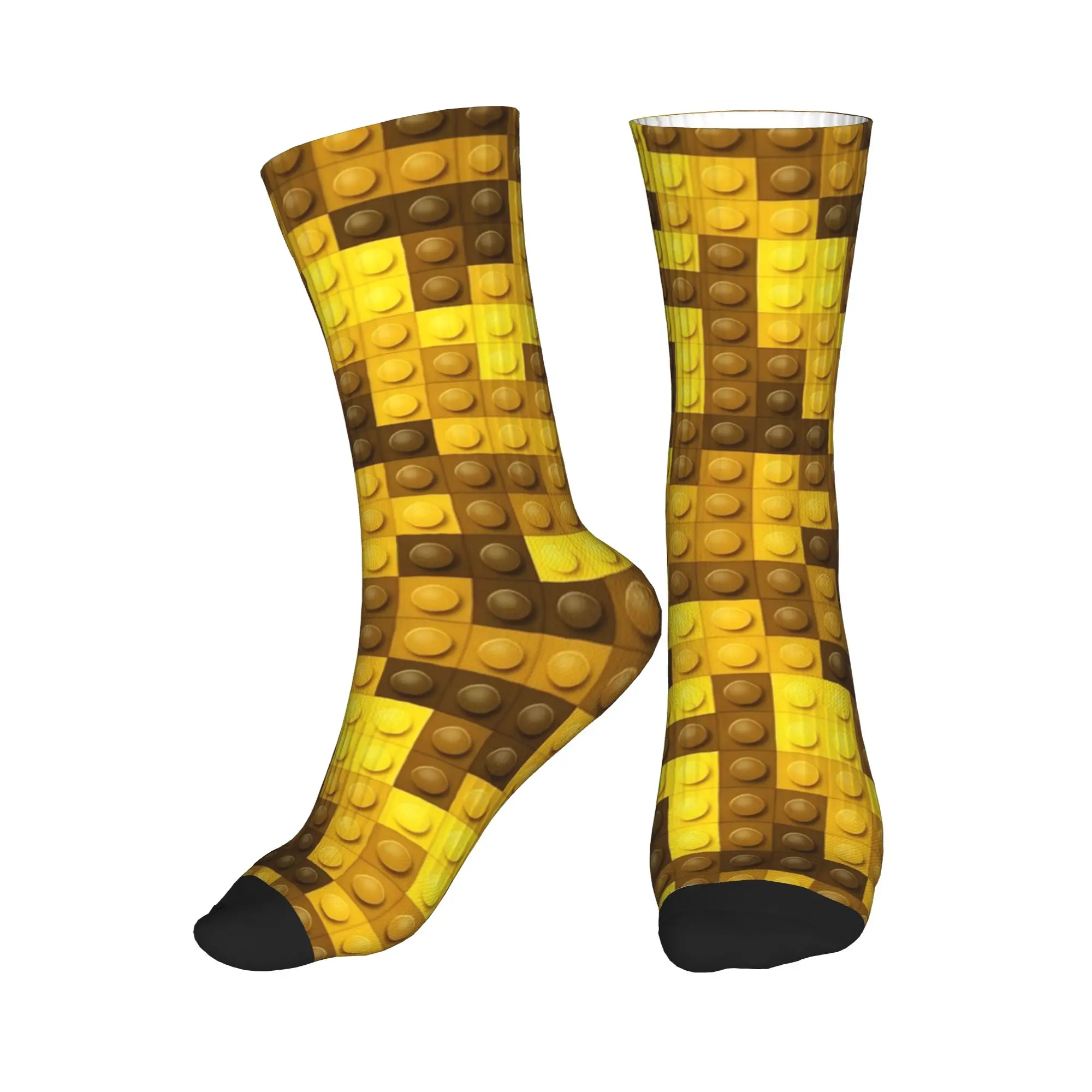 Men Socks Brown Yellow Gradient Building Blocks Pattern Stockings Winter Leisure Comfortable Socks Graphic Cycling Anti Socks