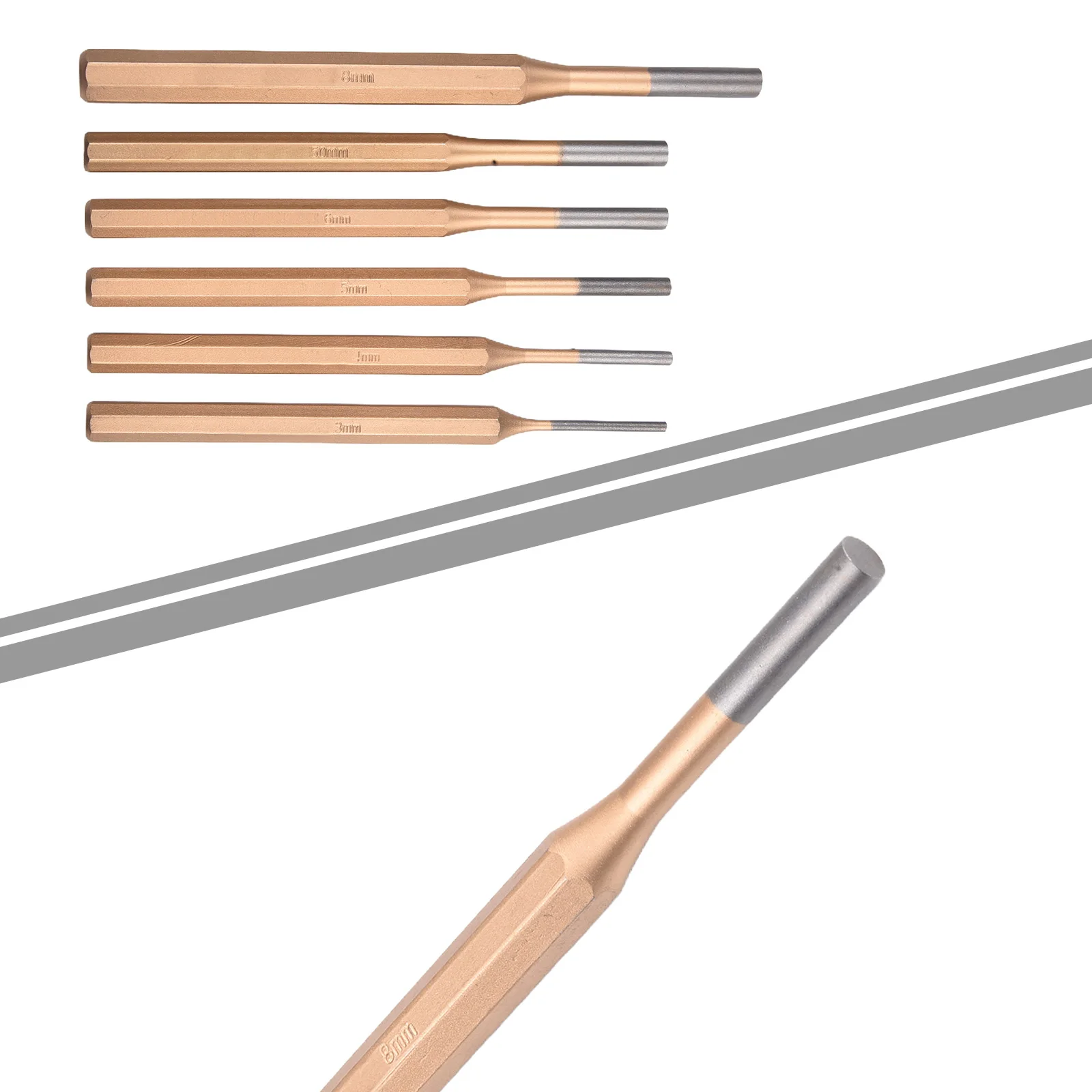 

6pcs Set High Hardness Cylindrical Chisel Round Head Center Punch Chisel 3-8mm Cylindrical Punch Carbon Steel Impacts Drill Bit