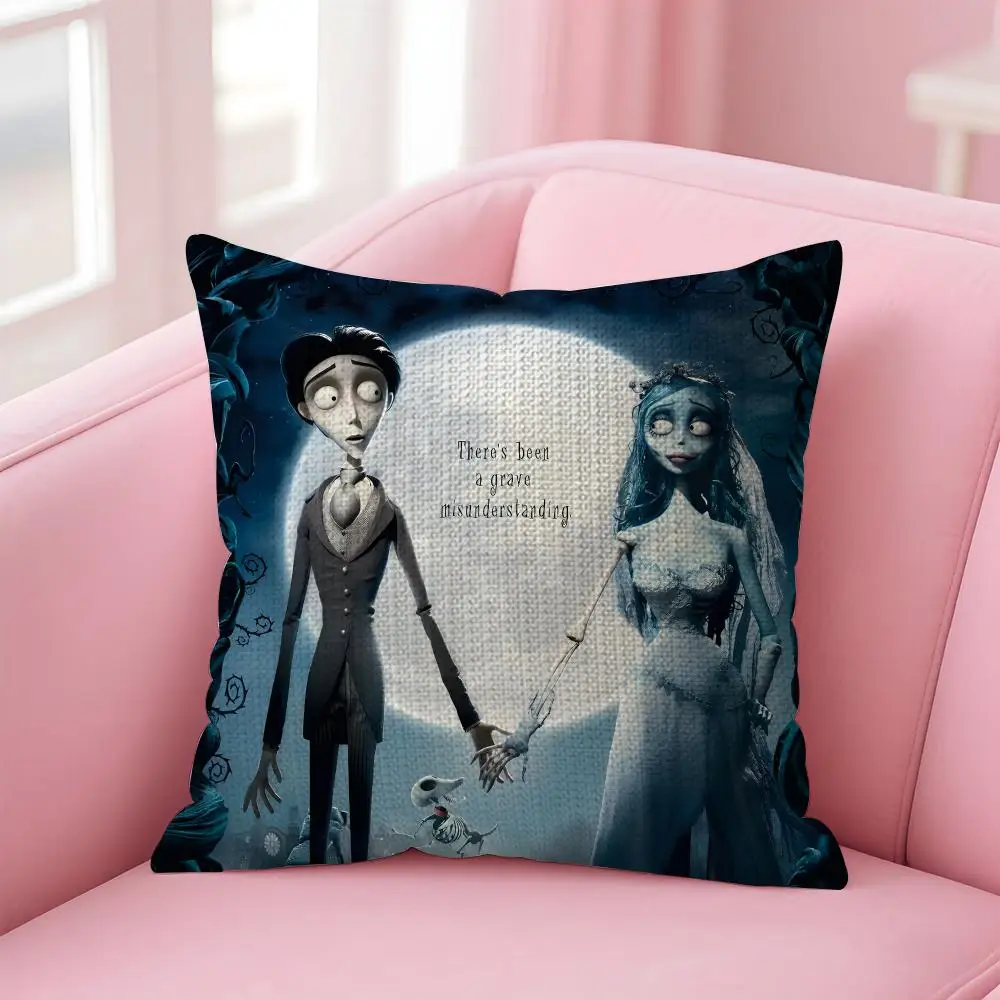 C-Corpse Bride Cartoon Anime Cushion Cover Decorative Linen Throw Pillow Case Soft For Bed Sofa Car Home Decor