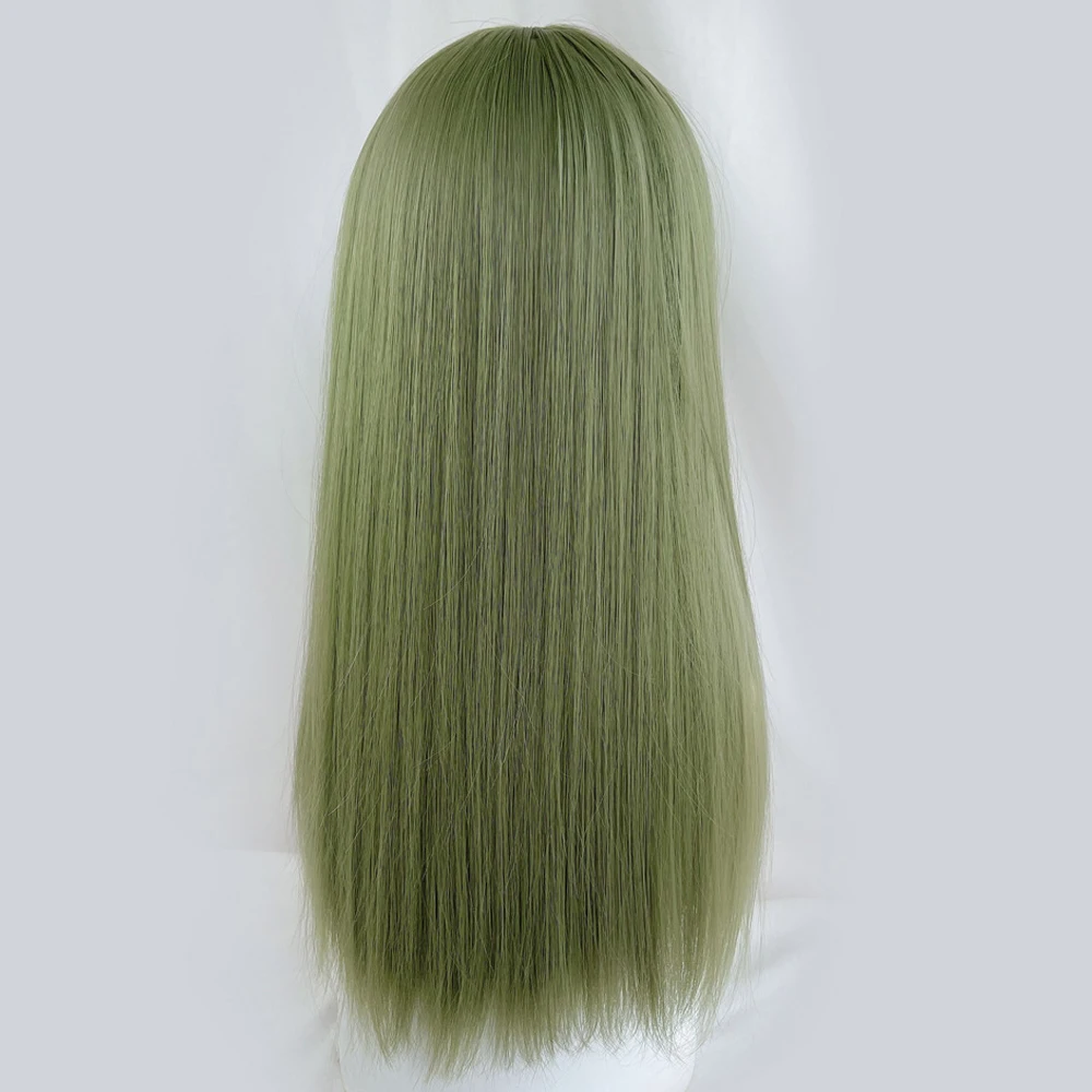 Pelucas verdes sintéticas largas y rectas con flequillo para mujer, peluca de pelo esponjosa Natural de Lolita para Cosplay para fiesta diaria