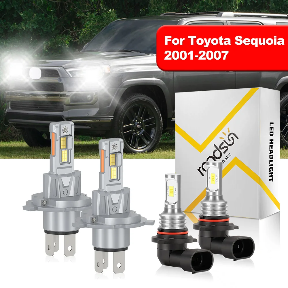 

4 шт. для Toyota Sequoia 2001 2002 2003 2004 2005 2006 2007 светодиодные лампы H4 дальнего ближнего света все в одном + 9006 противотуманные фары CSP чип бусина