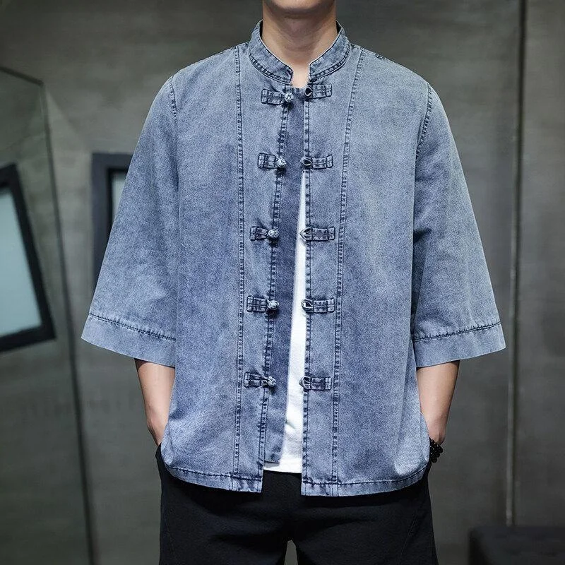 

Летний мужской тонкий дышащий повседневный большой размер ort Sve Denim irt винтажный универсальный повседневный свободный крой на пуговицах молодежный Sle