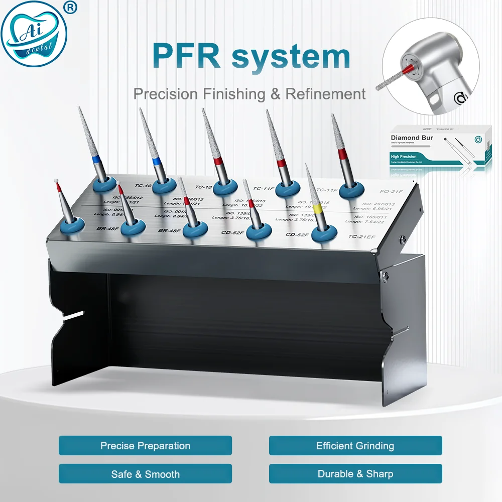 PFR System Dental Teeth Margin Precision Polishing&Refinement Diamond High Speed Bur Set/Mix 10pcs 22/21/19/16.7mm Length