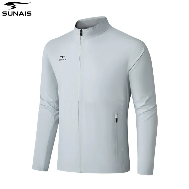 SUNAIS Men's Sports Jacket Quick‑Dry Wind Rain Protection Stand Collar Football Training Outerwear for Running Outdoor Casual