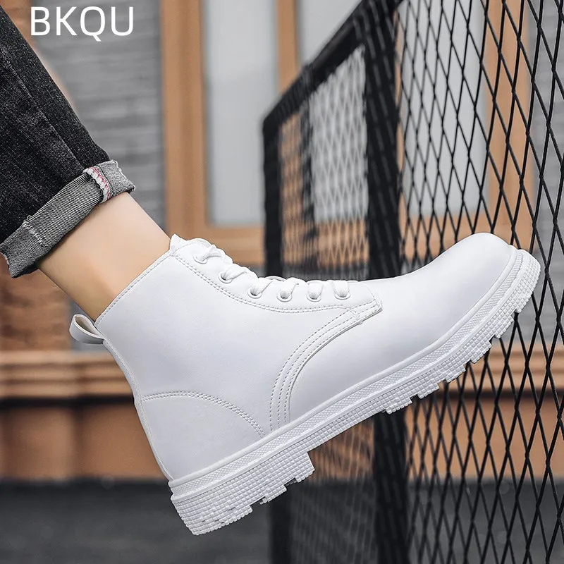 New Men\'s Dress Shoes Men\'s Tooling Shoes Breathable Spring Popular Trend All-match High-top Small White Boots Trend Large Size