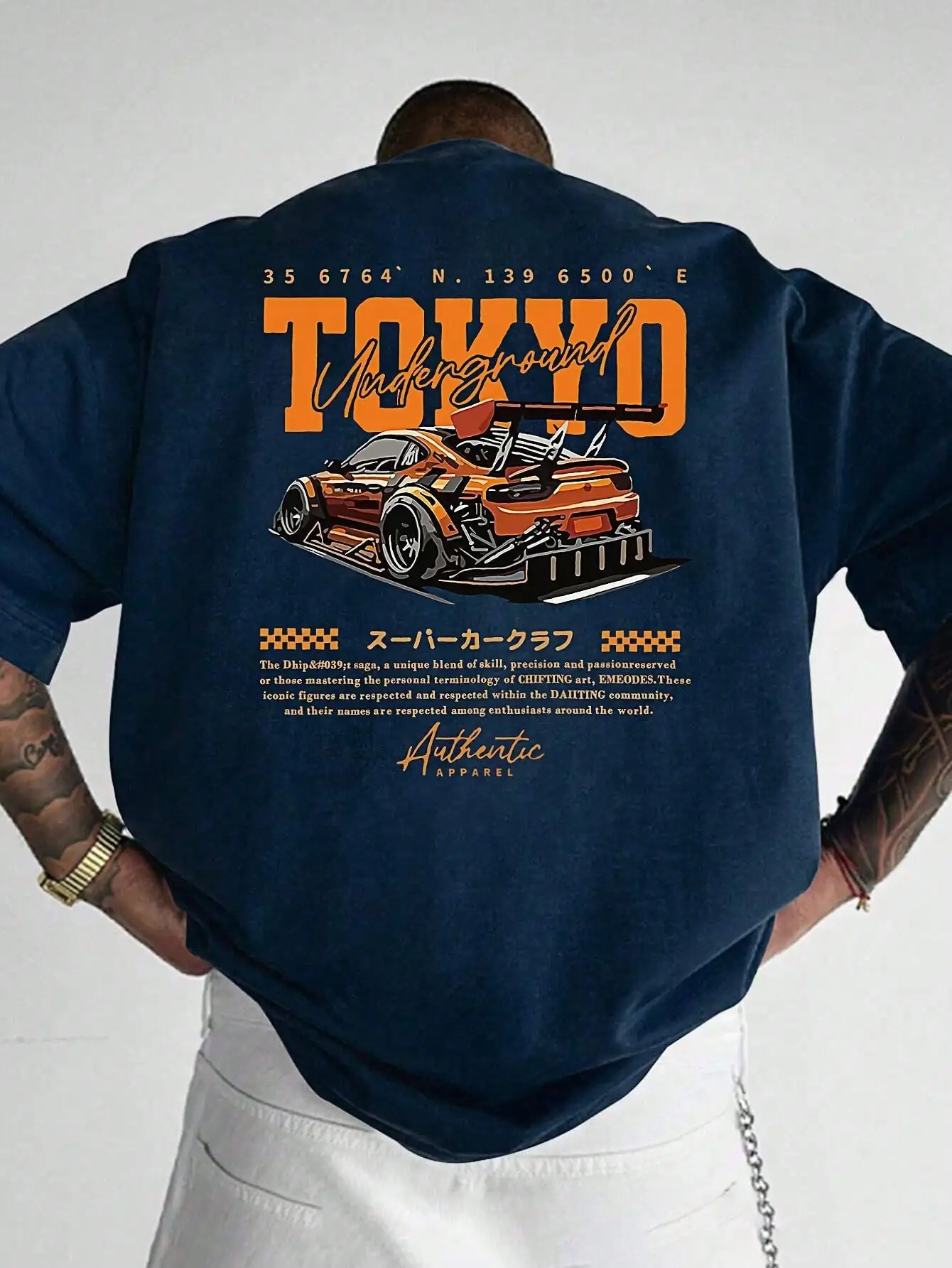 

Men's Loose Fit Graphic T-Shirt with Tokyo Street Car Design, Summer Casual Wear