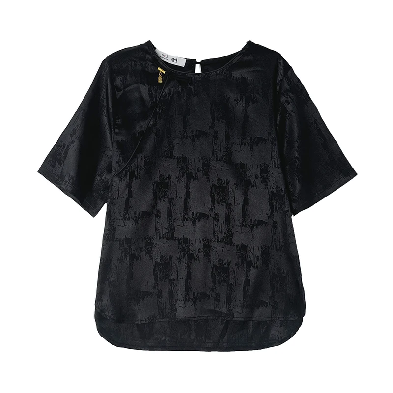 تي شيرت Ele Silk للسيدات ort Sve بتصميم أزرار صيفي جديد Sle صغير ence National Sle نمط زهرة تقليدي... #5