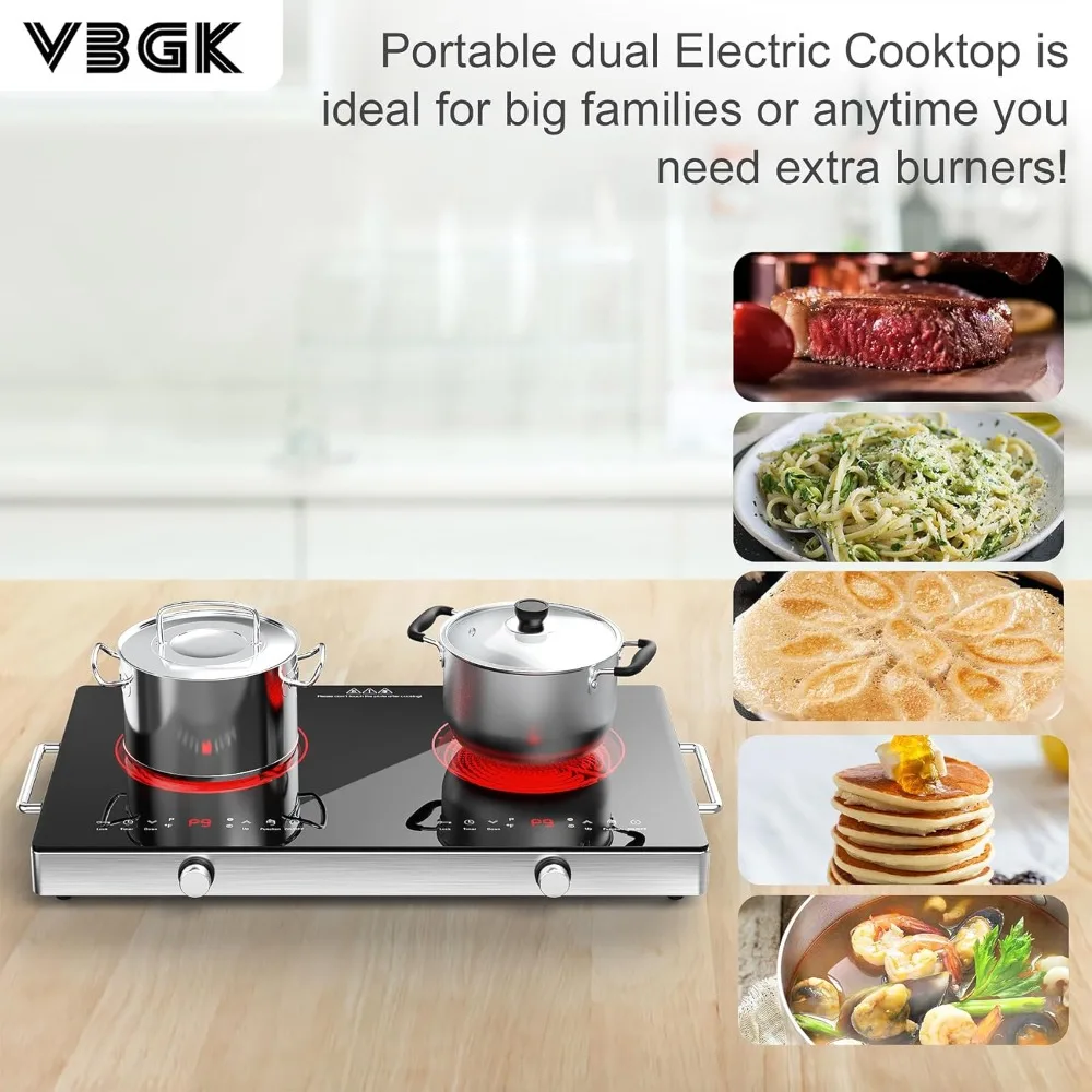 Electric Cooktop,110V 2400W Electric Stove Top with Knob Control,9 Power Levels, Kids Lock & Timer,LED touch control