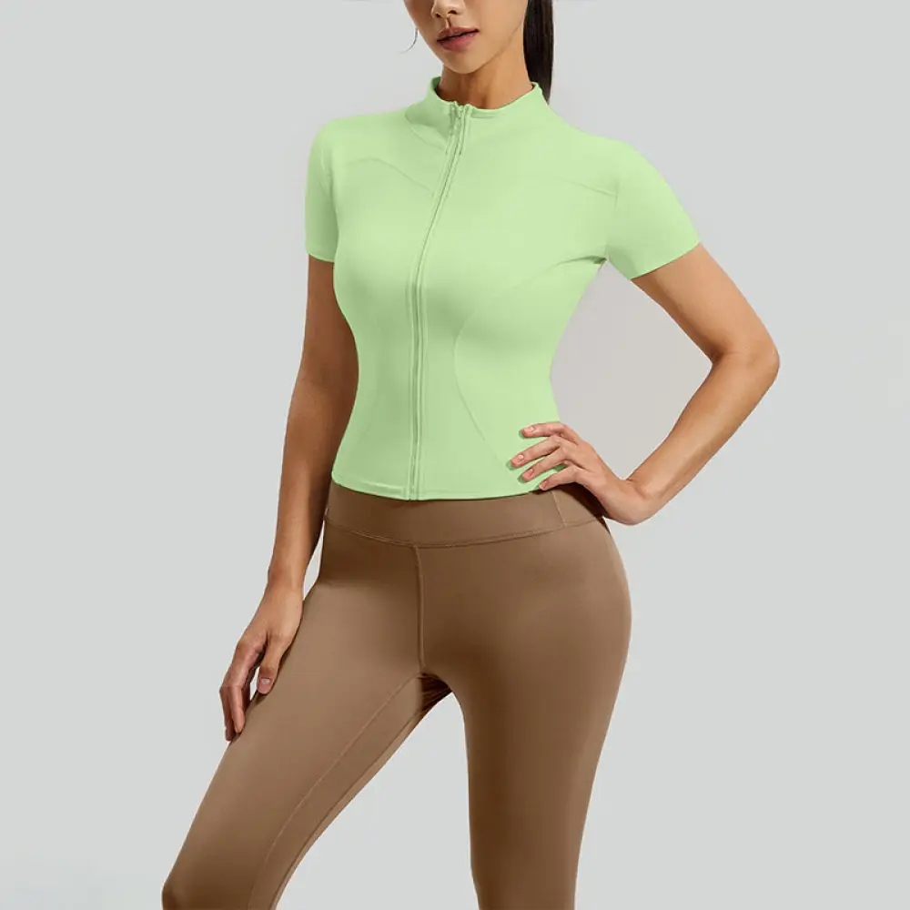 Short Sleeve Yoga Top Women Stand Collar Slim Fit Gym Apparel Quick Dry Breathable Fitness Running Sportswear Elastic Tee