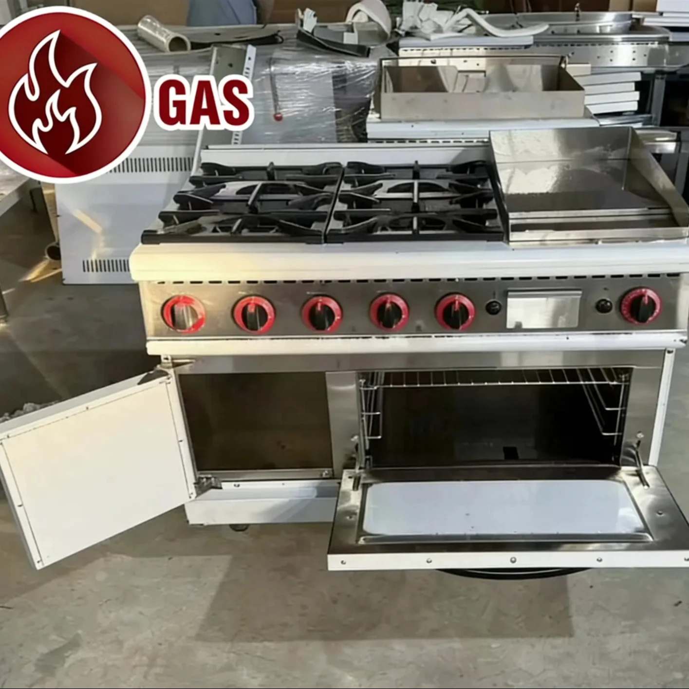 Easy Clean Commercial 4 Burner Gas Stove With Griddle And Oven Factory Direct For Restaurant Equipment