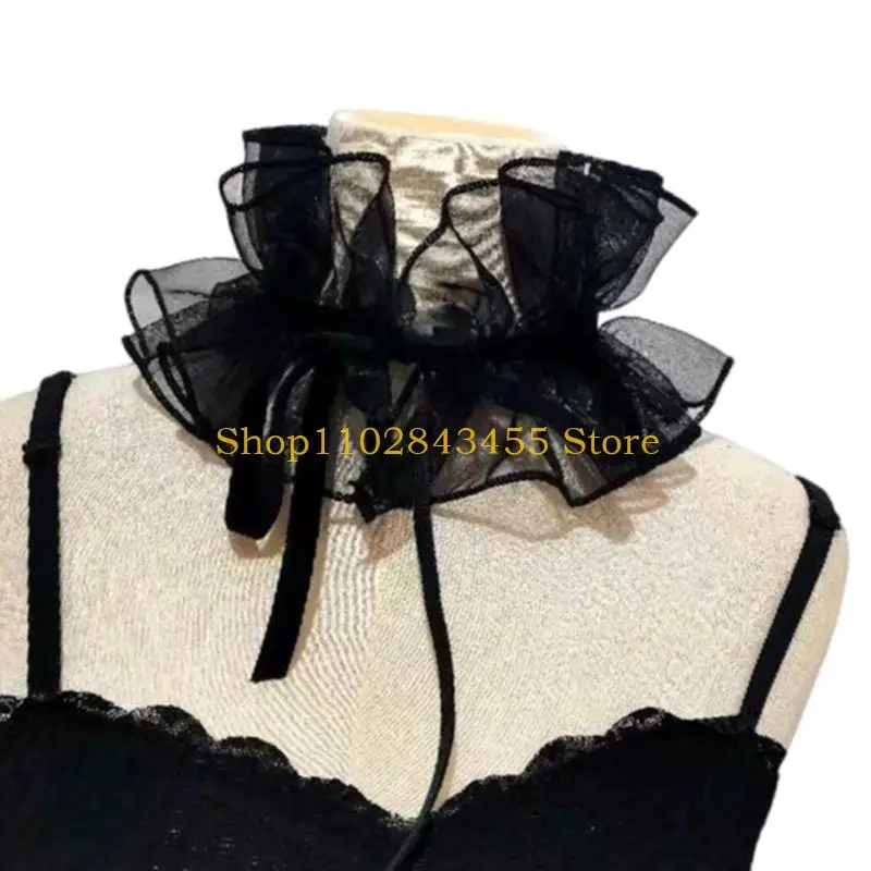 49MC Girls Sheer Ruffled Collar Drama Distinctive Aesthetics Victorian