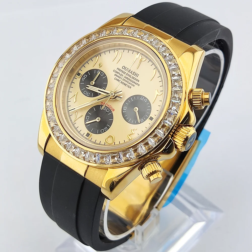 Orologi con movimento VK63 orologi con cinturino in caucciù quadrante arabo orologi da uomo di fascia alta orologi di lusso OUMASHI supportano il logo personalizzato