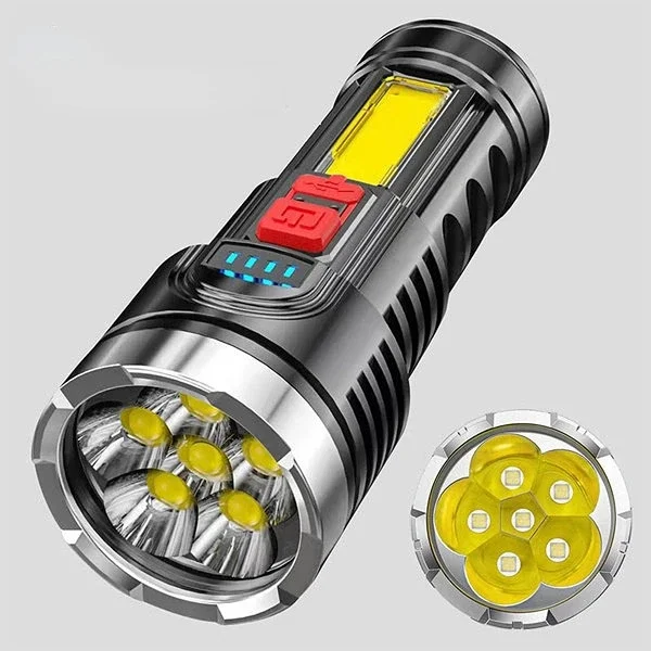 New Style 6LED Flashlight Mini Portable Lamp with Built-in 18650 Battery USB Rechargeable COB LED Flashlight for Camping Lights