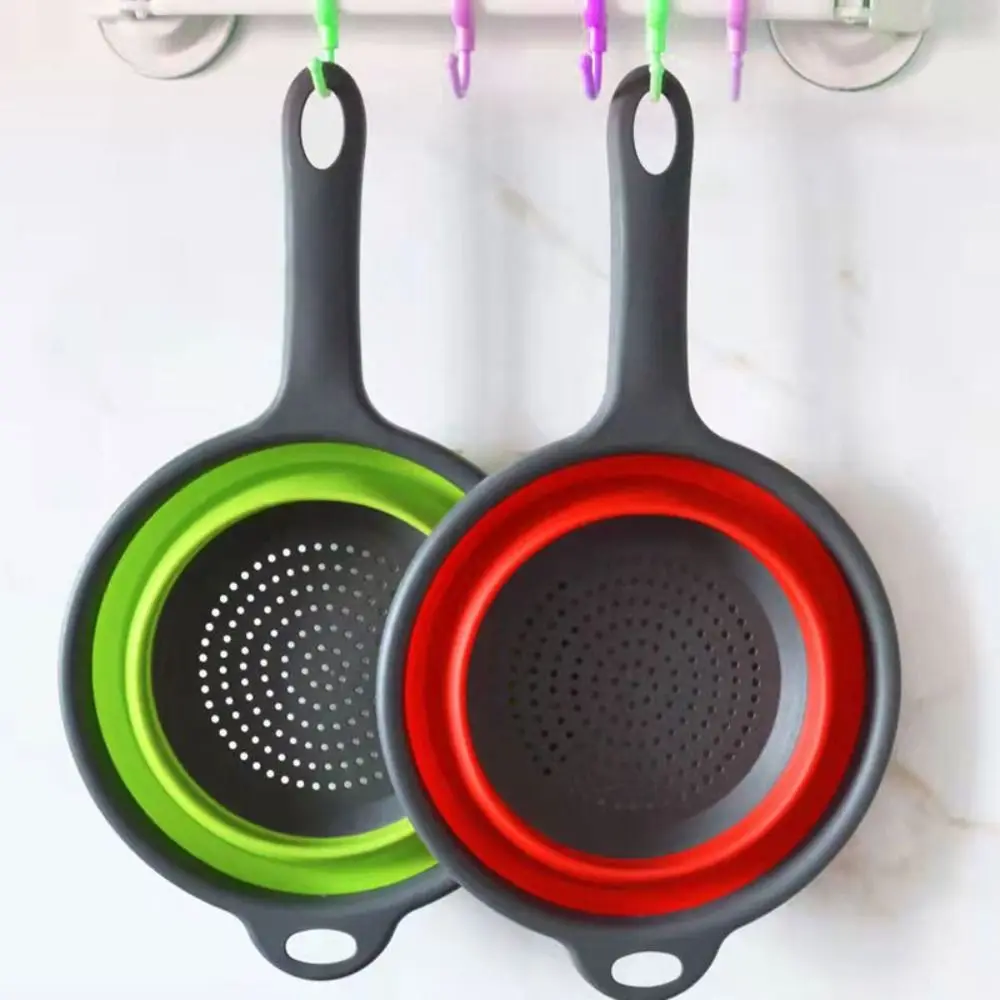 With Handle Silicone Colander Folding Feature Collapsible Design Collapsible Colander Draining Function Heat Resistant - view 2