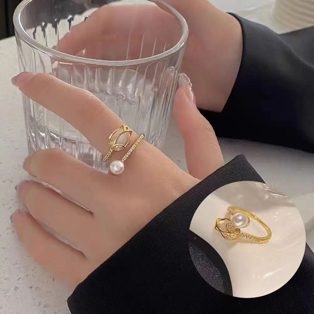 Vintage Enamel Tulip Flower Rings for Women Fashion Simple Gold Color Adjustable Opening Finger Ring Elegant Weeding Jewelry