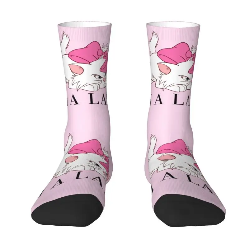 Cute Mens Cute Baby White Angry Kitty With Pink Bows Dress Socks Unisex Comfortable Warm 3D Printed Funny Marie Cat Crew Socks