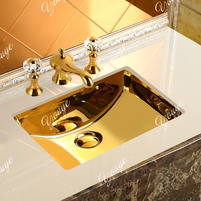 

European style gold under-counter washbasin embedded bathroom cabinet square washbasin hand washing household bathroom ceramics