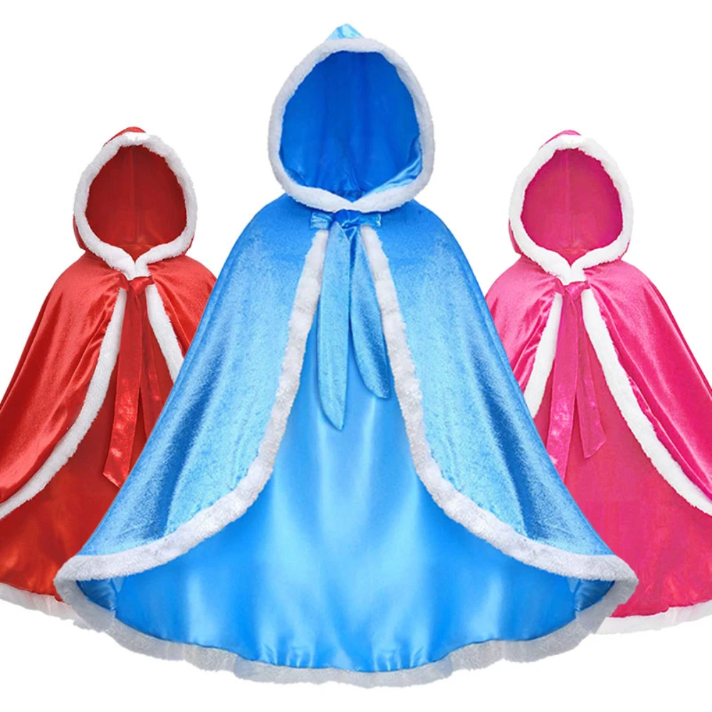 Disney Frozen Elsa Cloak Halloween Costume Cosplay for Girls Autumn and Winter Plus Velvet Cloak Princess Clothing