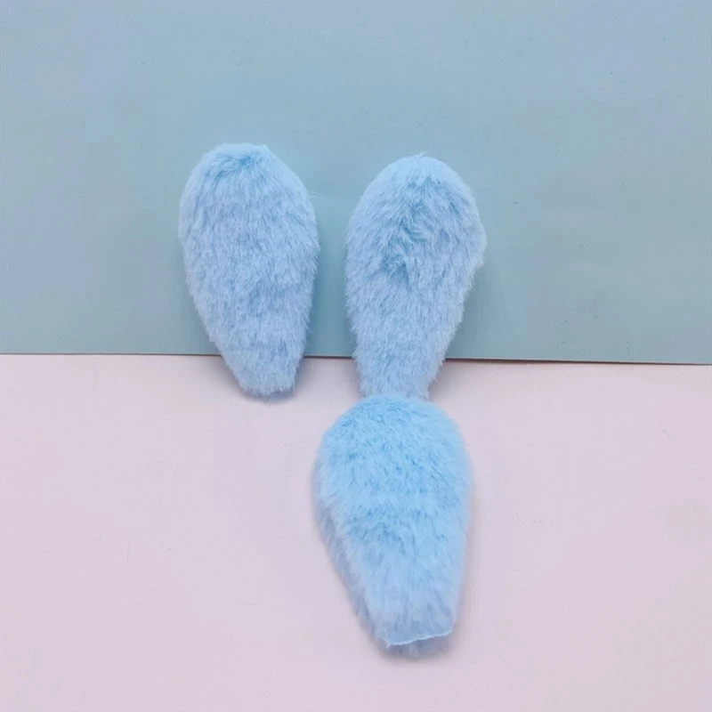 Oreilles lapin en fourrure pour filles, 10 pièces, bricolage, Appliques rembourrées en peluche pour épingle à cheveux,