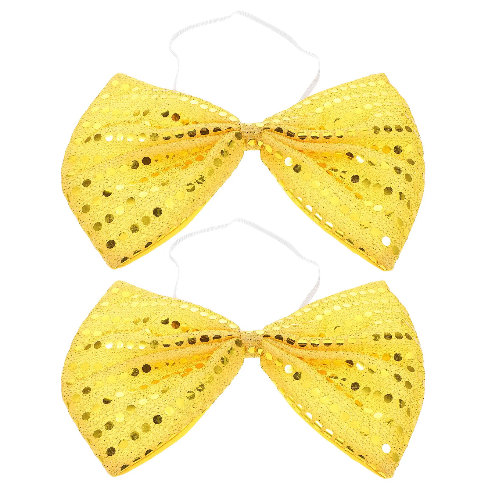 

2Pcs Sparkling Bow Tie Large Shiny Sequin Bowtie Set Gold Metallic Bow Ties for New Year Mardi Gras Costume Decoration