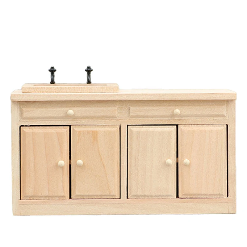 Maison de poupée en bois Vintage armoire évier tiroir armoire Mini armoire étagère jambes placard mo
