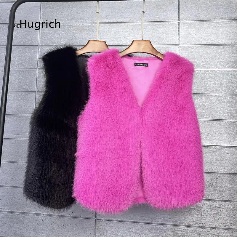 Women Autumn Winter Short Faux Toscana Fur Vest Eco Friendly Faux Fur Waistcoat Artificial Fox Fur Warm Sleeveless Outerwear Fo