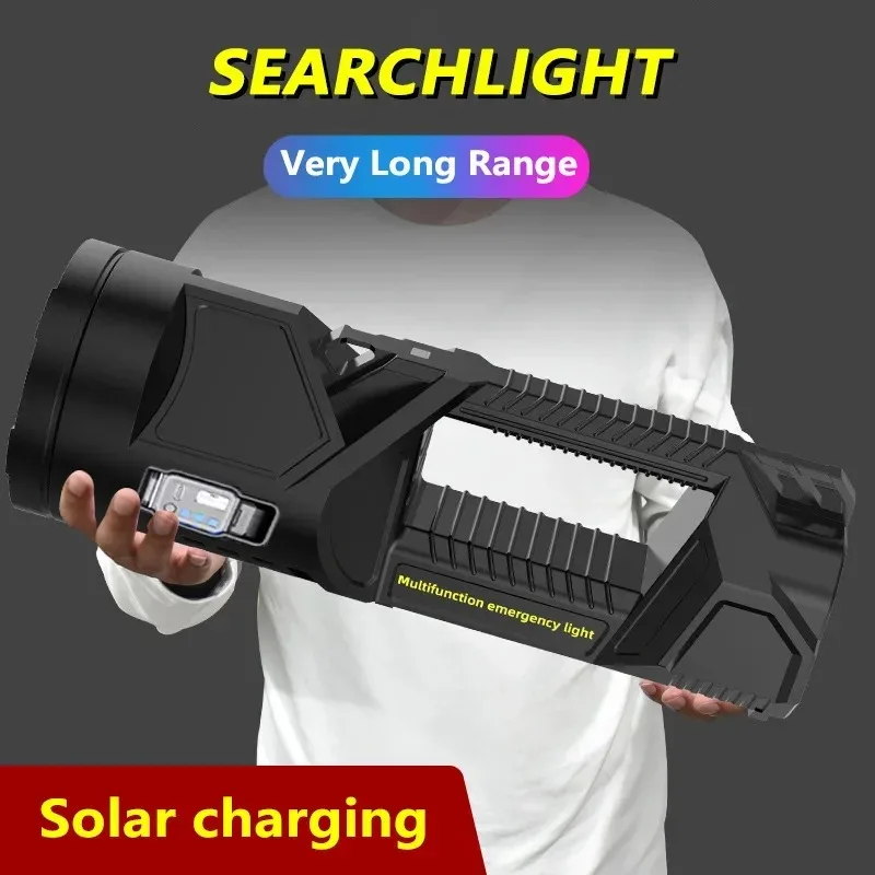 USB Rechargeable Flashlight Outdoor Solar Flashlight Long Range Searchlight Multifunctional LED High Power Flashlight