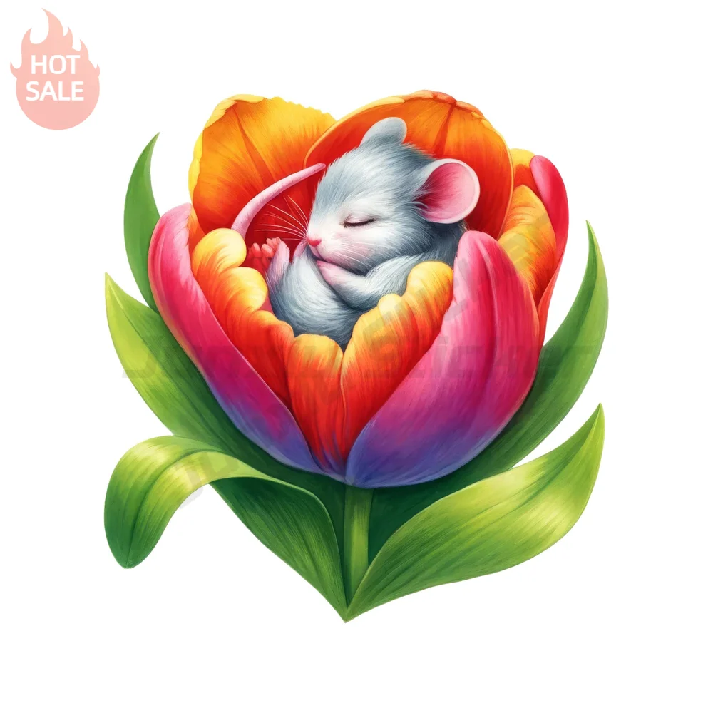 Mouse Sleeping Flower Cute Nature Creative Vinyl Sticker For Rear Window Sun Protection Covers Scratches Decal Car Styling