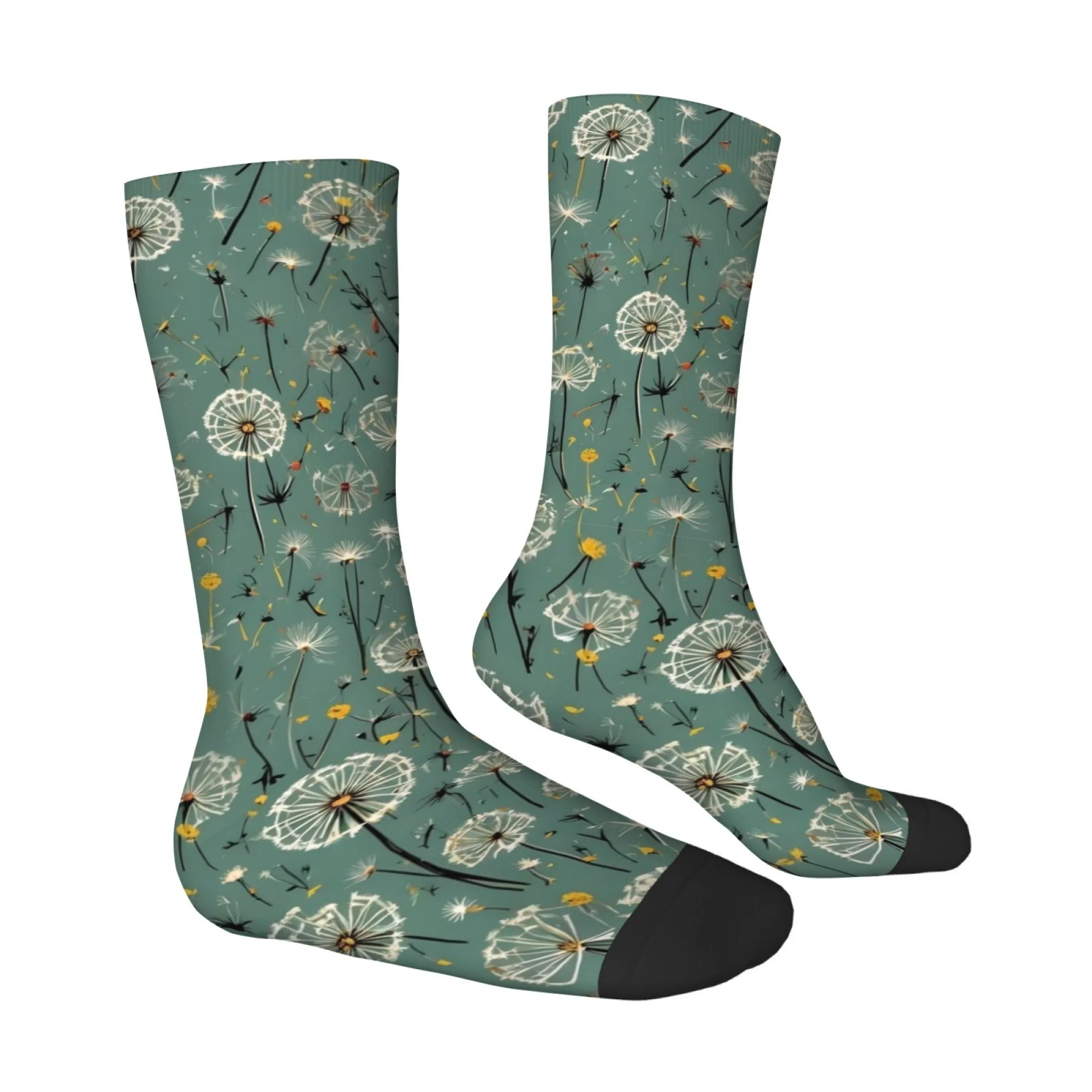 Casual Fashion Men's Socks Novelty Dandelion Print Funny Socks Comfortable Breathable Outdoor Travel Casual Sports Socks Gift