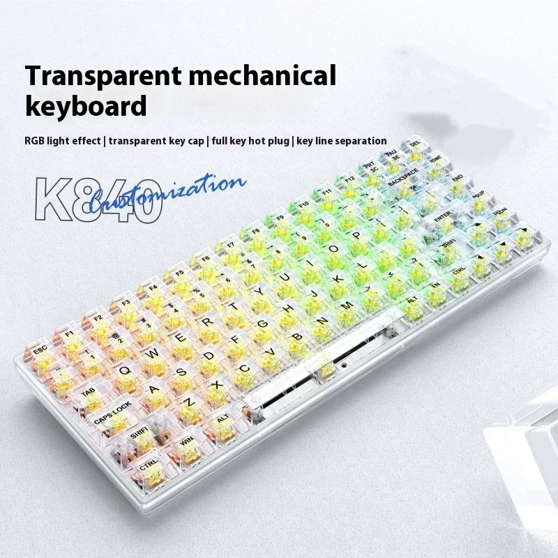 

84 Key Cable Separation Transparent Keycap Mechanical Keyboard Customized Hot Swappable Keyboard Rgb Wired Gaming Esports Keyboa