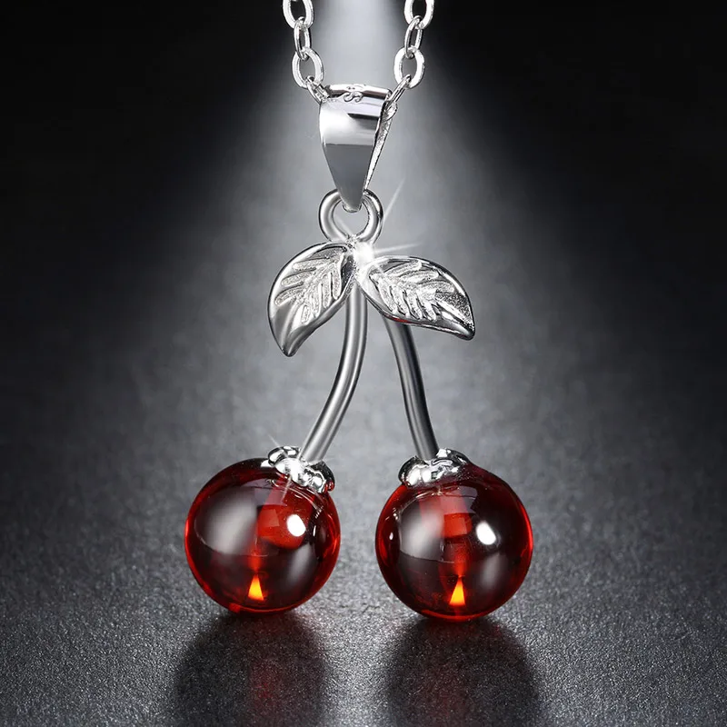 

ORSA JEWELS милое ожерелье с подвеской из агата и вишни, стерлинговое серебро 925 пробы, дизайн, романтическое ожерелье с фруктами, колье для женщин, ювелирные изделия SN03