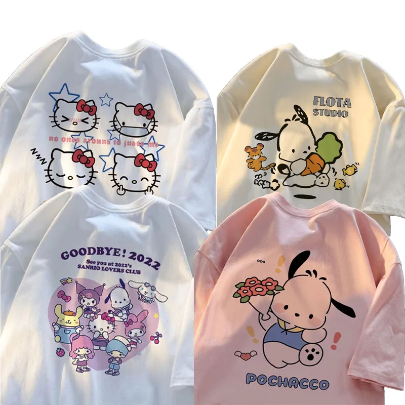 

Sanrio Anime Pachacco Hello Kitty Summer Children T Shirt Kawaii Cartoon Boys and Girls Loose Thin Casual Short Sleeved Tops