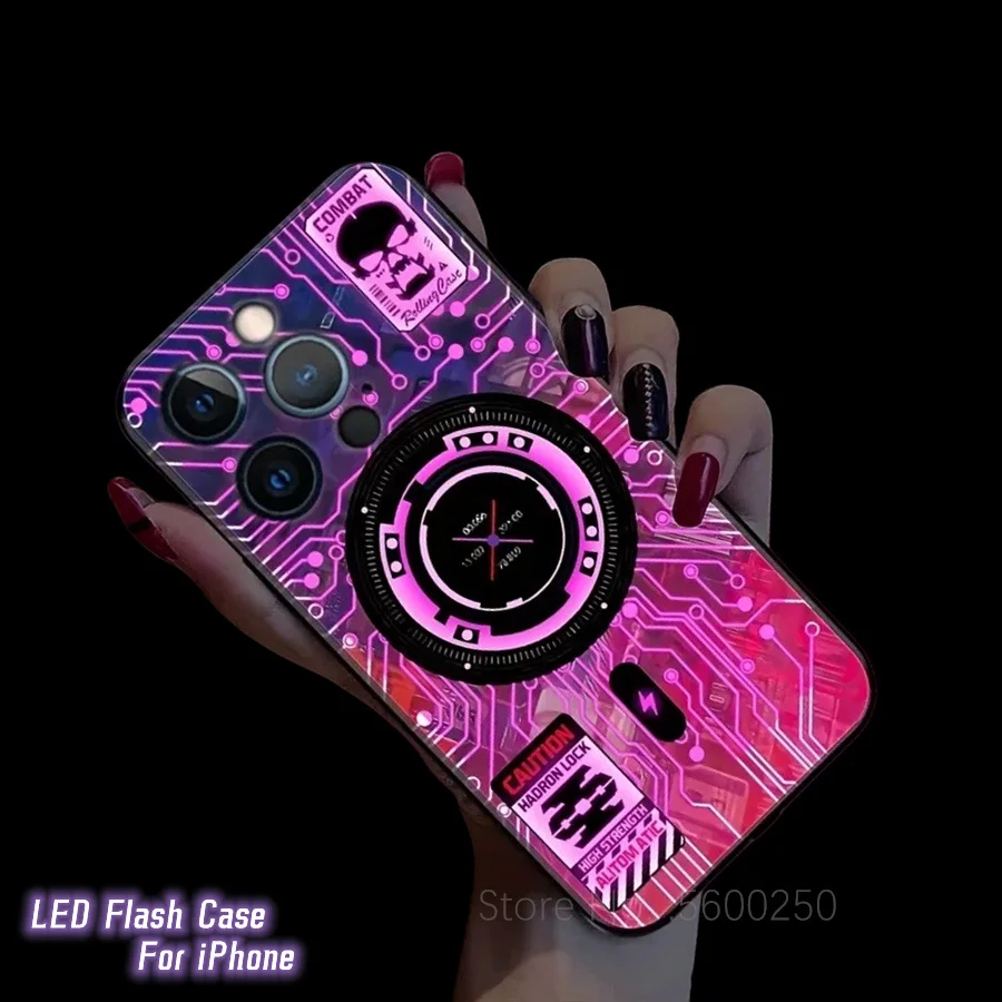 

Умный светящийся чехол для телефона с голосовой активацией для iPhone 17, 15, 16, 13 Pro Max 14 Plus 11 12 XS XR, защитная задняя крышка со светодиодной подсветкой