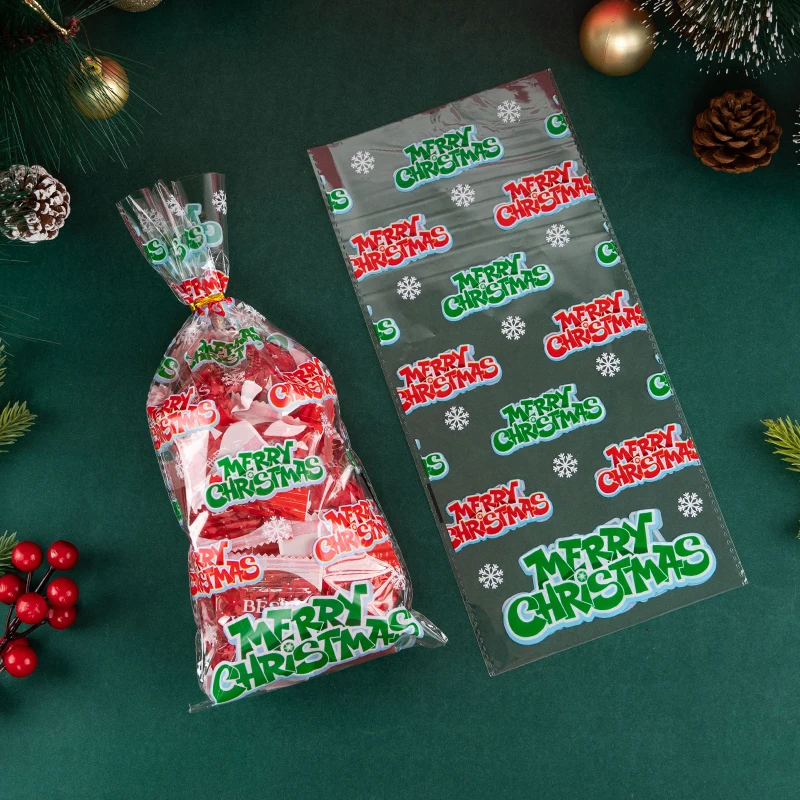 LBSISI Life 50pcs Transparent Christmas Plastic Cookie Bags For Candy Nougat Packaging Pouch New Year Party Kids Favor Navidad