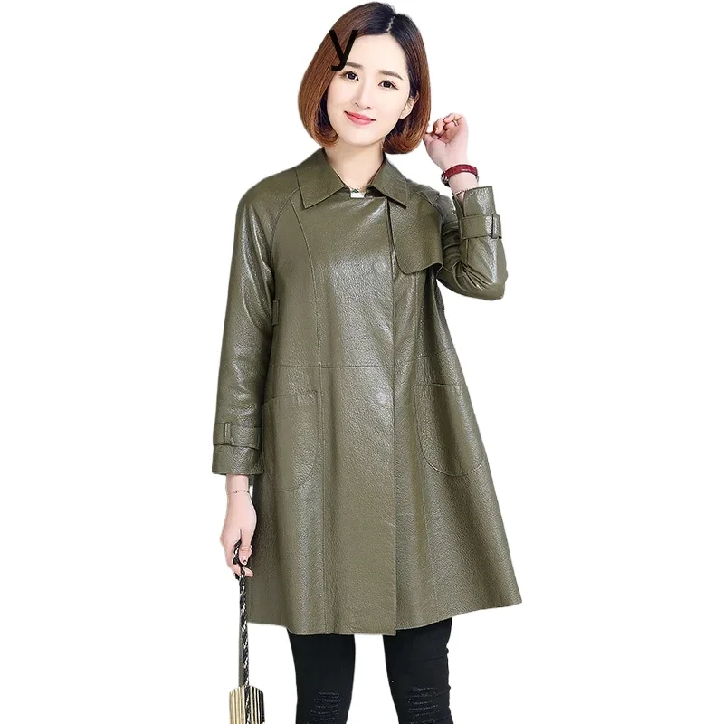 Echte Schaffell Leder Jacke Frauen Elegante Mid-länge Leder Jacken Frauen Schlank Echtes Leder Mantel Jaqueta Couro Feminina