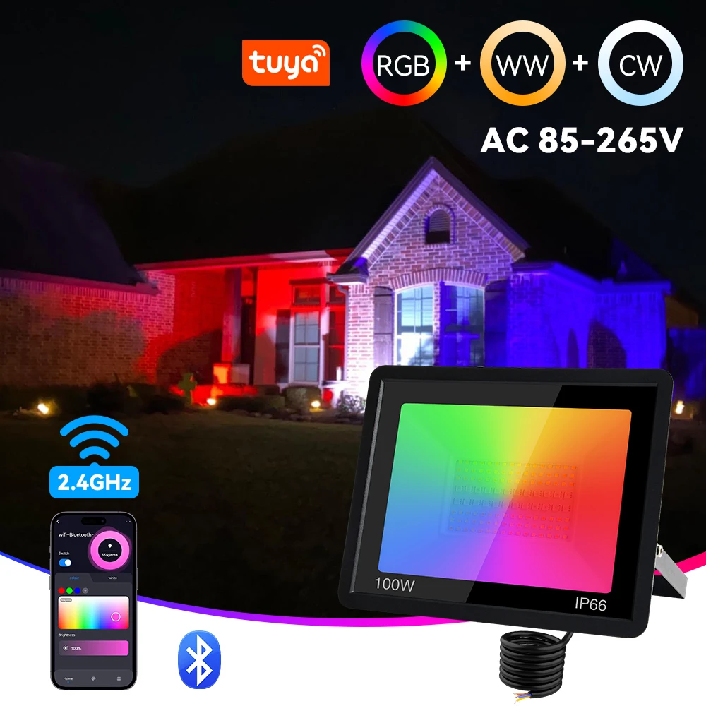 

50W 100W TUYA RGB LED Floodlight Smart Control APP Dimmable Landscape Lamp Outdoor Waterproof Spotlight For Garden Stage Party